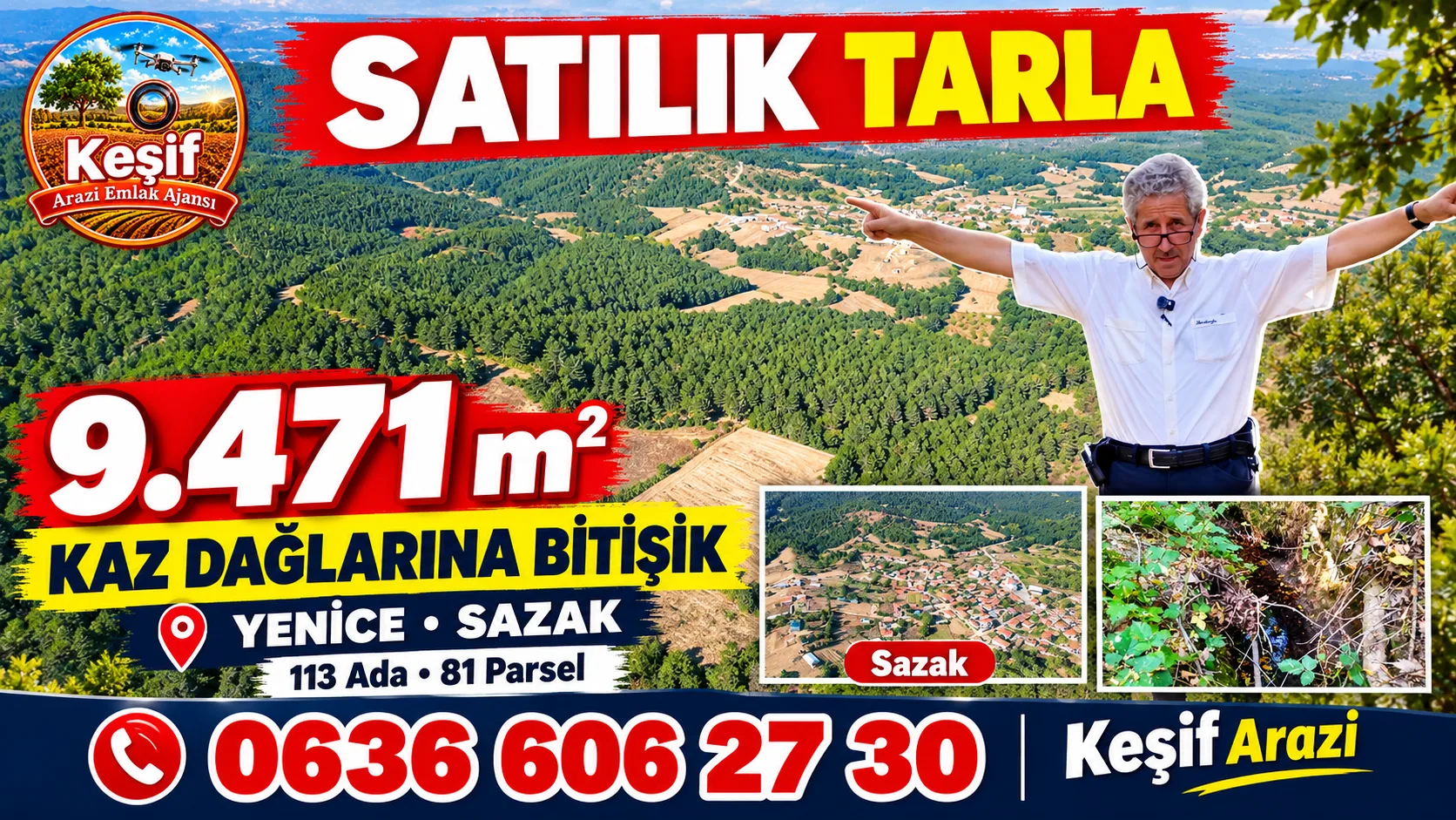x 9.471 M2 Kaz dağlarında Satılık Tarla. Çanakkale Yenice Sazak köyü 113 ada 81 parsel Zeynel Öztürk 0537 824 1912