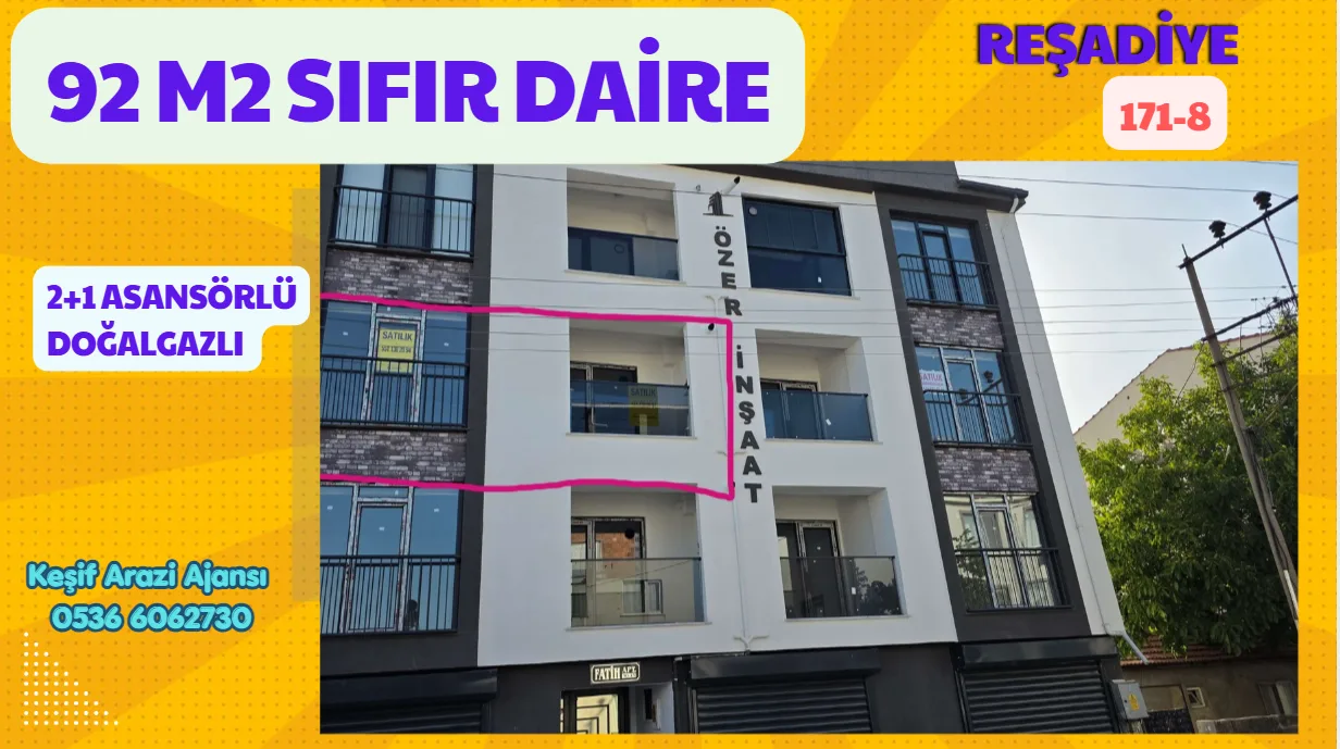 92 m2, 2+1, 2 Kat, Asansörlü Sıfır  Daire. Keşif Arazi Ajansı. Balıkesir Gönen Reşadiye